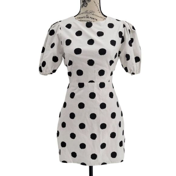 Idem Ditto Puff Sleeve Polka Dot Bow Back Mini Dress NWT Small - Picture 1 of 5